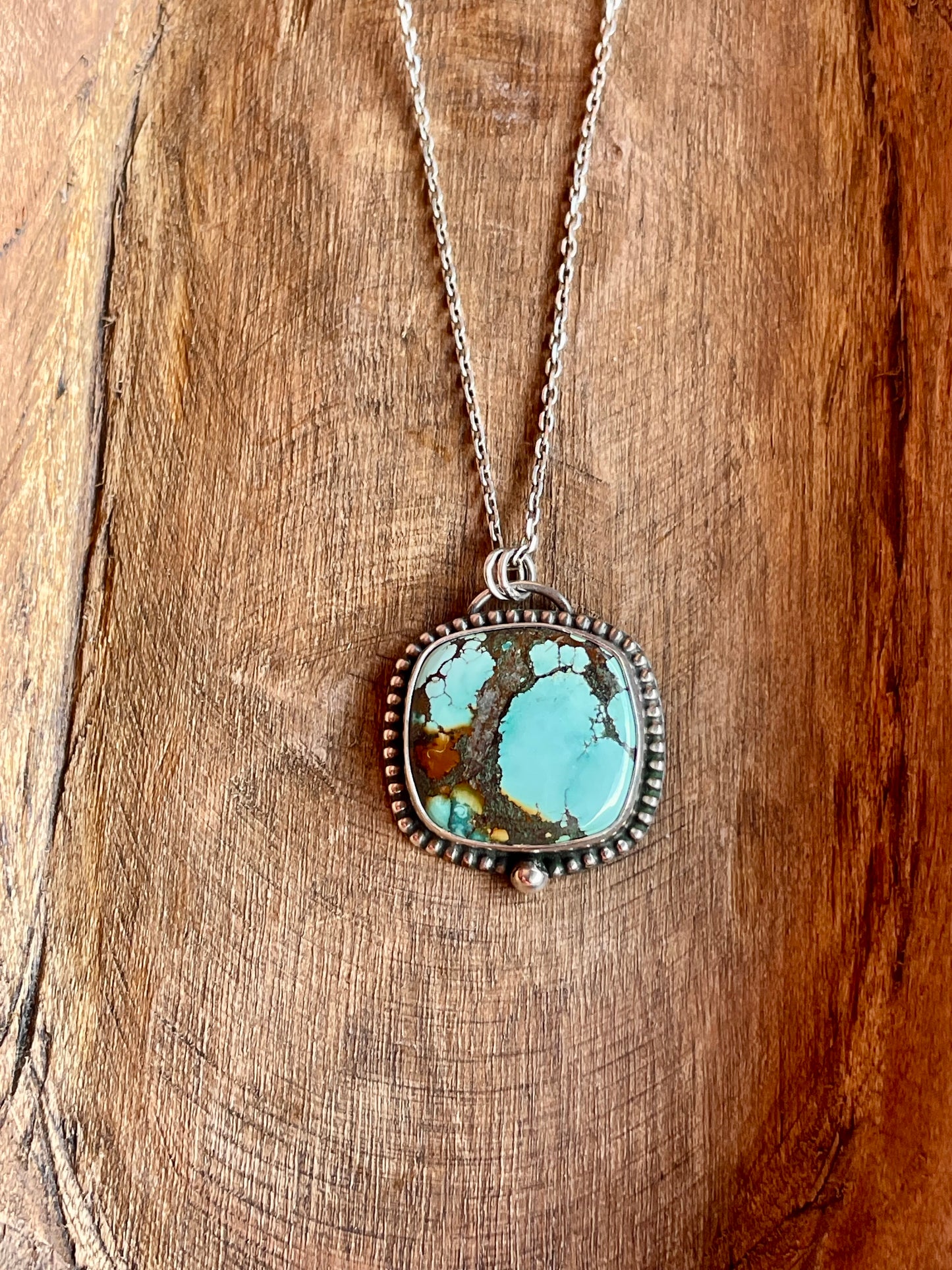 Turquoise and beaded wire pendant